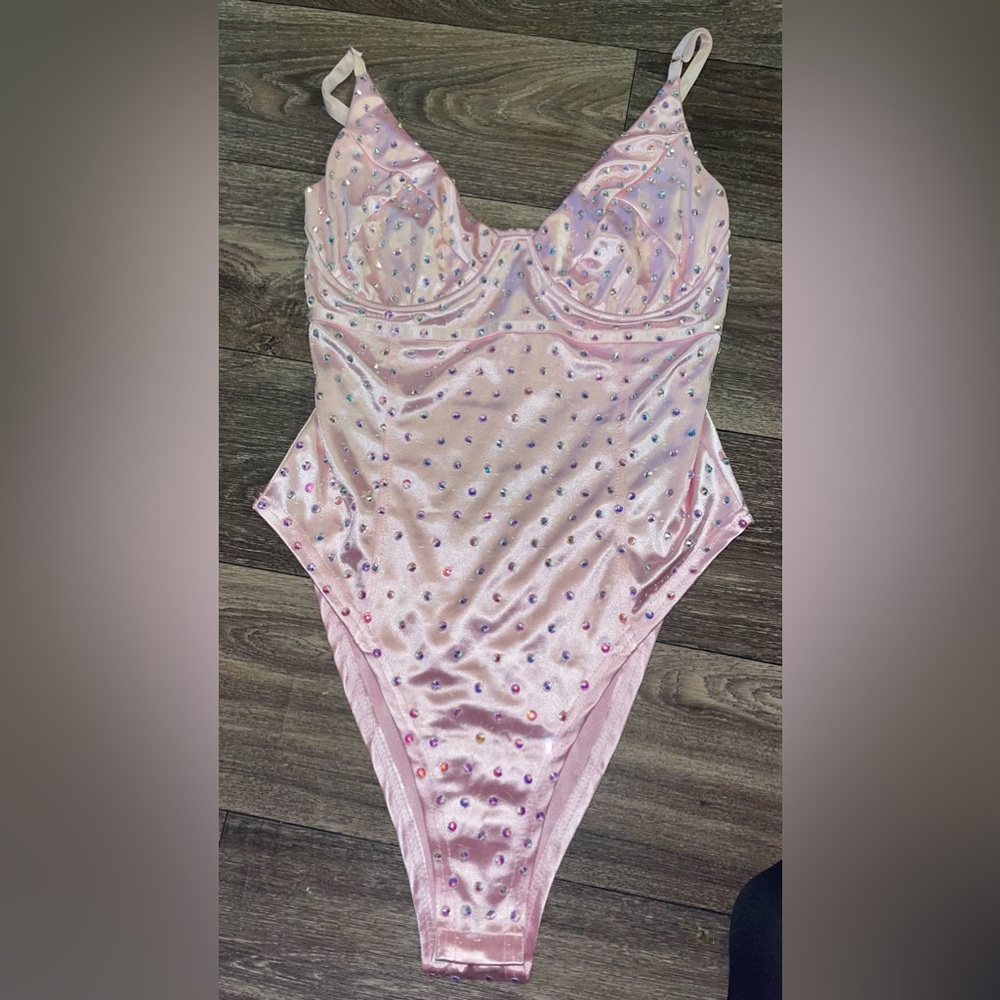 Pink rhinestone bodysuit